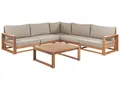 Lounge Set Zertifiziertes Akazienholz heller Holzfarbton Ecksofa 5-Sitzer Kissen