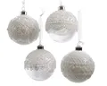 Weihnachtskugeln Spitze Glas 8cm x 12 Stück gefüllt mit Federn Christbaumkugeln transparent weiß