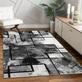 Designer Teppich Modern Kurzflor Abstrakt Gemälde Optik Schwarz Grau Anthrazit Grösse 160x230 cm - Grau