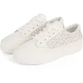 Plateausneaker TOMMY HILFIGER "VULC LEATHER SNEAKER MONOGRAM", Damen, Gr. 40, weiß (ivory kombiniert), Leder, Lederimitat, sportlich, Schuhe, Freizeitschuh, Halbschuh, Schnürschuh mit Allover-Logoprint