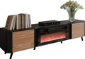 MIRJAN24 TV-Lowboard Volare 200 EF mit Kamin, TV-Schrank, Modernschrank, Stehend, Schrank mit zwei Drehtüren, Wohznimmer Kollektion (Farbe: Schwarz / Nuss