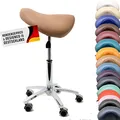 Promafit Sattelhocker/Sattelstuhl mit Gummirollen für alle Böden und Metallfuß - ergonomisch - stufenlos höhenverstellbar - viele Farben - 360° drehbar (Hellbraun, Ohne Fußring)