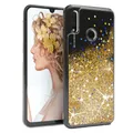 Für Huawei P Smart (2019) Glitzer Hülle Flüssig Silikon Case Handy Cover Gold