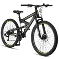 Licorne Bike Strong 2D Premium Mountainbike in 26, 27,5 und 29 Zoll - Fahrrad für Jungen, Mädchen, Damen und Herren - Scheibenbremse vorne und hinten - Shimano 21 Gang-Schaltung - Farbe:Schwarz/Lime;Zoll:29.00