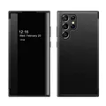 Wigento Handyhülle Für Samsung Galaxy S25 Ultra 5G Mirror View Smart Cover Hülle Schwarz, Spiegelansicht, Sichtfenster, Kratzschutz