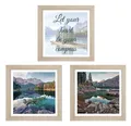 Bilder-Set 3-teilig Wandbild Bild Wanddeko Braun Blau Bergsee Spruch 23 x 23 cm