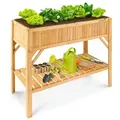 AREBOS Hochbeet Holz 119x53x90 cm | Mit Ablagefach & Schutzvlies | Balkon & Garten - Braun