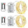 BXROIU 2 x50Leds Silbernedraht Micro LED Lichterkette Batteriebetrieb 8 Programm (Warm weiß), 2 Stück (1er Pack)