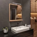 HAJDUK FURNITURE Badspiegel mit Beleuchtung und Ablage Sonoma 70x60 cm Spiegel Badezimmer-Wand-Rasierspiegel mit Stauraum Badezimmerspiegel mit LED Lampe Wandspiegel Hängespiegel Badmöbel