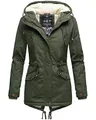 MARIKOO Manolya Damen Winter Jacke Stepp Parka Mantel Teddyfell warm gefüttert Grün 34 - S