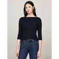 Tommy Hilfiger 3/4-Arm-Shirt NEW CODY BOAT-NECK Baumwolle, U-Boot-Ausschnitt, Slim Fit blau XS