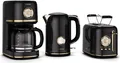 Klarstein Victoria Vollständiges Frühstücksset – Toaster 2 Scheiben mit Brötchenaufsatz, Wasserkocher 1,7L, Filterkaffeemaschine 12 Tassen, Retro Design, Warmhaltefunktion, Schwarz