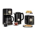 Klarstein Victoria Vollständiges Frühstücksset – Toaster 2 Scheiben mit Brötchenaufsatz, Wasserkocher 1,7L, Filterkaffeemaschine 12 Tassen, Retro Design, Warmhaltefunktion, Schwarz