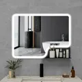 Puluomis Badspiegel mit Beleuchtung beschlagfrei 80x60, mit Uhr und Temperatur Badezimmerspiegel mit Regal LED 6500k dimmbar weiß schwarz - Weiß