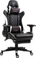 Chair Racing Chefsessel mit Fußstütze und ergonomsichen 4D-Armlehnen, ergonomischer Sportsitz Optik,Farbe:Schwarz/Weiß