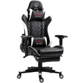 TRISENS Gaming Stuhl mit Fußstütze und ergonomsichen 4D-Armlehnen - Gaming Chair in Sportsitz Optik - Gamer Stuhl mit verstellbaren Rückenstützkissen für gesündere Sitzhaltung, Farbe:Schwarz/Weiß