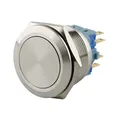SeKi Edelstahl Druckschalter Ø25mm rastend flacher Kopfform Lötösen/Flachstecker 0,5x2,8 Anschluss