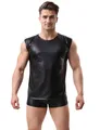 Herren T-Shirt Lack Leder Wetlook Body Unterhemd Schwarz Strip Gogo M/XL