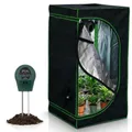 Mucola Gewächshaus inkl. 3 in 1 Feuchtigkeitsmessgerät für Pflanzen Pflanzenzelt Growbox Indoor Pflanzenzelt Zuchtzelt Zuchtschrank Darkroom Frühbeet Schwarz Grün - 60x60x180cm
