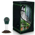 Mucola Growzelt 60x60x180 cm Set mit 3-in-1 Messgerät Zuchtzelt für Hydrokulturen zur Pflanzenzucht | licht- und wasserdicht | Indoor Grow Tent mit reflektierender Innenfolie Zimmergewächshaus
