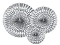 Papier Rosetten Deko 23-40cm 3er Set Dekofächer Papierfächer Blumen hängend Geburtstag Party Silber