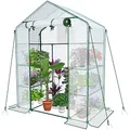 VOUNOT® Gewächshaus Foliengewächshaus, begehbares Gartenhäuschen mit 4 Regalebenen, Tomatenhaus Tomatengewächshaus, Weiß 143x73x195cm