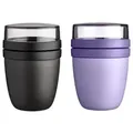 Mepal | Lunchpot Mini Ellipse Mixed | Nordic Black & Vivid Lilac | 300 ml & 420 ml | praktischer Reise- und Joghurtbecher | ideal für Tiefkühler, Mi