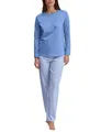 CALIDA Lovely Nights Pyjama, Schlafanzug, lang Damen, 100% Baumwolle, atmungsaktiv, hautfreundlich, pflegeleicht Hydrangea Blue 44-46