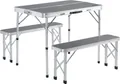 CASARIA® Klapptisch Wetterfest Höhenverstellbar Campingtisch mit Bänken Gartentisch Falttisch 90x60cm Klappbar leicht transportabel 4 Personen Grau