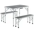 CASARIA® Campingtisch Klappbar mit Bänken Höhenverstellbar 90x60cm Klapptisch Faltbar Grau