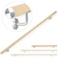 Handlauf Aluminium, Rund, Treppengeländer Innen, Außen, Buche-optik, 100 Cm, Ø 42mm, Mit Wandhalterung, Natur - Relaxdays