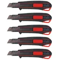 Würth 5x 2K Cutter-Messer mit Schieber, Silber,schwarz,rot, Kunststoff, Edelstahl, 625 Gramm, 17,78 cm, modern, ergonomic, robust, hochwertig, 2077031031