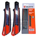 2x Würth Cuttermesser 18mm 2K-Griff inkl 16 Abbrechklingen schwarz extrem scharf