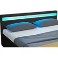 Juskys Polsterbett Lyon 140 x 200 cm schwarz – Bettgestell mit Lattenrost, Bettkasten & LED Beleuchtung – Kunstleder & Holz – Bett Jugendbett - Schwarz