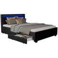 Juskys Polsterbett, Schwarz, Holz, 140x200 cm, Schlafzimmer, Betten, Polsterbetten