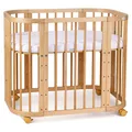 Waldin Babybett 5in1, Beistellbett aus Holz, Matratze, Belüftet