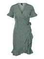 VERO MODA Damen Vmhenna 2/4 Wrap Frill Dress Noos Kleid, Laurel Wreath/AOP:Tiny Dots, S EU