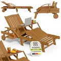 Juskys® Sonnenliege Sunscape - Natur, Akazienholz, Verstellbarer Tisch & Fußablage - 196x72,5x30 Cm