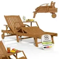 Juskys® Sonnenliege SunScape Natur, Akazie Holz mit klappbarem Tisch - 196x72,5x30 cm