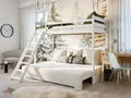Kids Collective Hochbett Sofa 90x200cm weiß mit Schlafsofa 140x200cm Couch in Cord-Stoff Creme OEKO-TEX100 mit 3 Kissen Etagenbett Stockbett mit Leiter & Schlafcouch 200x140 von 4. bis 18. Lebensjahr