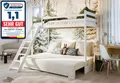 Kids Collective Hochbett 90x200 cm mit Schlafsofa 140x200 cm Couch in Cord-Stoff, 3 Kissen (Stockbett mit Leiter und Schlafcouch 200x140) OEKO TEX 100 mit 3 Kissen Sofa Etagenbett weiß 200x90 Creme
