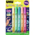 UHU Glitzerkleber Glitter Glue, Glow in the Dark, 5 Farben sortiert, je 10ml
