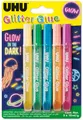 UHU Glitzerkleber Glitter Glue 'GLOW IN THE DARK', 5 x 10 ml