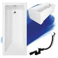 BADLAND Badewanne Original Weiß Acryl Wanne Rechteck MODERN 160x70 KOMPLETTSET SET mit Weiß Acrylschürze + Füßen und Exklusive Chrom Automatik Ablaufgarnitur Made in EU 4in1