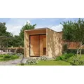 Karibu Saunahaus Außensauna Gartensauna Miramar unbehandelt Ofen 9 KW externe Strg easy 73mm gedämmte Elemente  425x217x242 cm