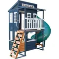 KidKraft Cozy Escape P280147E Zweistöckiges Holz-Garten-Spielhaus mit Rutsche Kinderküche und Kletterwand Marineblau