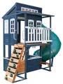 KidKraft Cozy Escape Spielturm mit Rutsche – Zweistöckiges Outdoor Klettergerüst mit Tunnelrutsche, Kletterwand & Spielküche