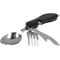 Toolbrothers 4 in 1 Multifunktions - Besteck Set in schwarz aus Löffel, Messer, Gabel, Flaschenöffner Campingausrüstung, faltbar, leicht zu reinigen