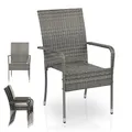 Juskys Polyrattan Gartenstühle Yoro 4er Set mit Armlehnen & Rückenlehne - 4 Stühle stapelbar - Rattan Stuhl Garten - Stapelstuhl Grau-meliert