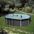 Ovalpool WPC Holzoptik Composite Pool Komplettset Schwimmbecken Sandfilter Set